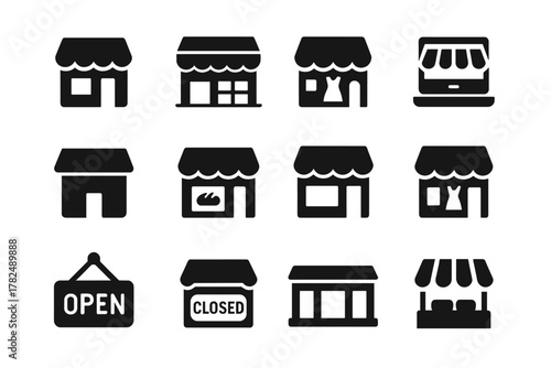 Storefronts and Signage Icons Set