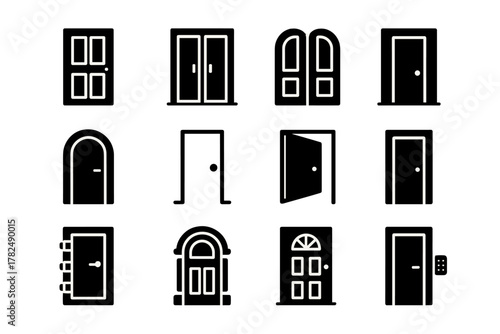 Door Icons Set on White Background