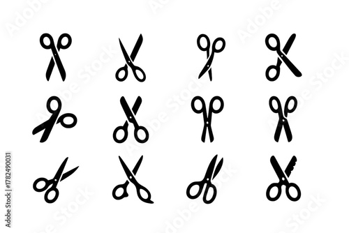 Scissor Icon Set in Black on White Background