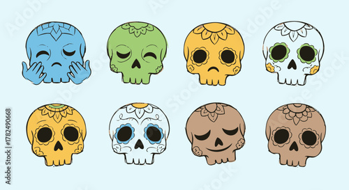 Tableau sur toile Charming assortment of whimsical skull characters with diverse expressions and f