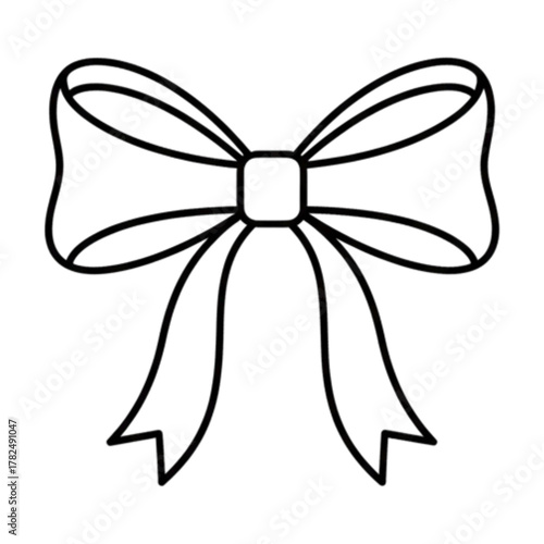 A simple black and white line drawing of a bow, isolated on a