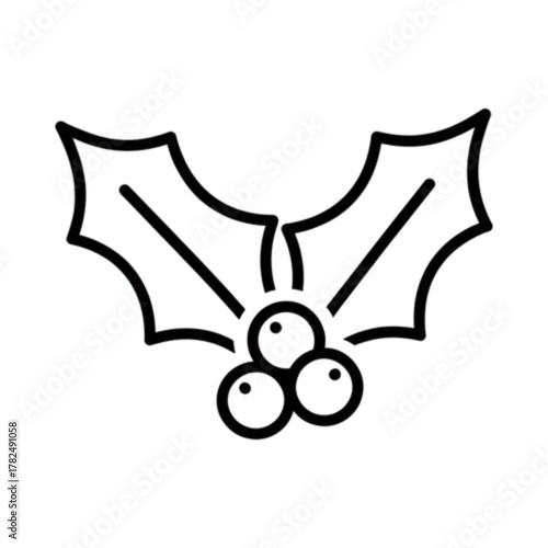 Simple line art illustration of a holly sprig with three berries