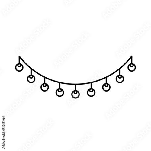 A simple black and white line drawing of a string of festive lights, isolated on a, perfect for holiday decorations and celebrations