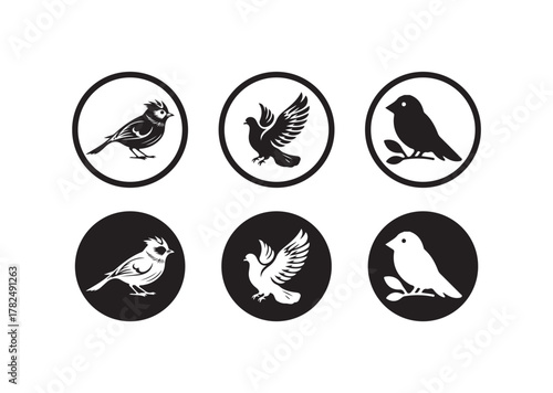 Flat Bird Logo Icons, Vector Silhouettes for Apps & Branding Round, bird icon symbol, vector illustration EPS 10.