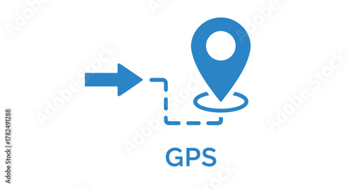 Blue arrow pointing to location marker with text gps silhouette