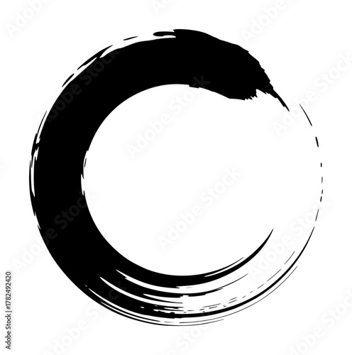 Black Enso Circle Brush Stroke on White Background