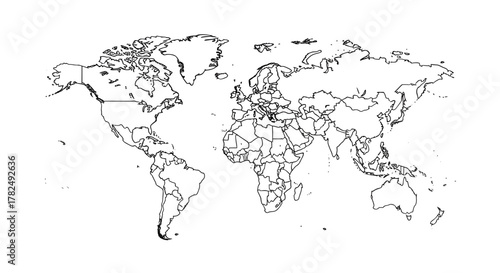Detailed world map outline with country borders ideal for presentations and designs