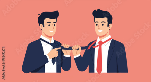 Two businessmen pulling a tie