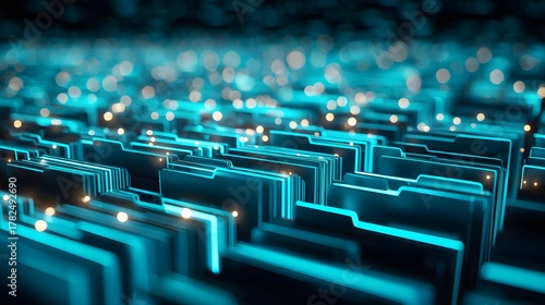 Rows of illuminated digital files suggest massive data organization and storage infrastructure