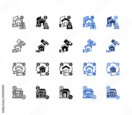 Asset, Down payment, Cashflow, Mortgage rate multiple style icon set.