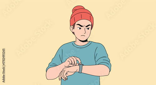 Frustrated person checking a watch