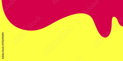 Smooth Melted Paint Drop Vector Illustration Background. Features a smooth, curved border with three distinctive, melted-looking drops of crimson flowing into the yellow area.