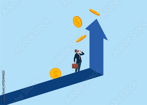 Raising high standards of living and prices. Flat vector illustration.
