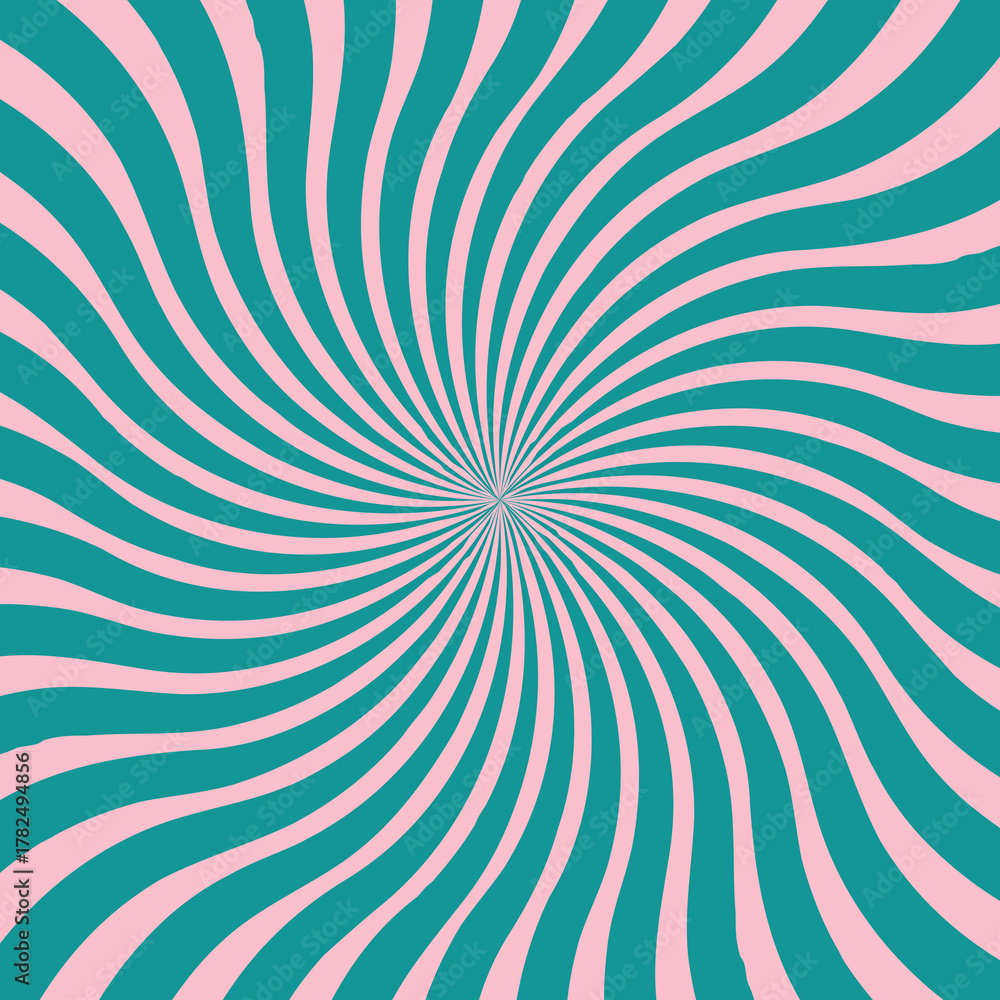 Fototapeta premium Teal and pink spiral pattern with radiating lines from the center creating a hypnotic effect design