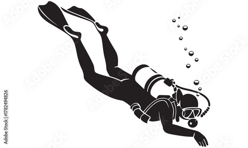  Scuba Diver Vector Silhouettes – Underwater Diving Clipart Set .