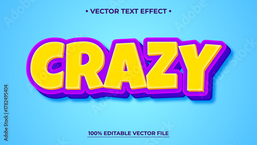 Bold Crazy Text Effect with Yellow Fill and Purple Outline on Blue Background