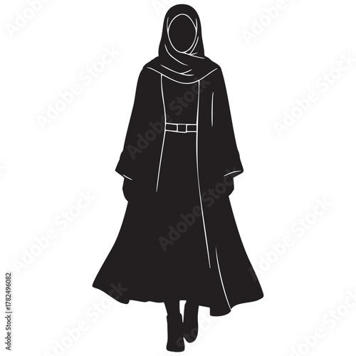 Stylish woman in elegant Abaya, modern Islamic fashion for diverse culture, modest and beautiful, representing tradition and empowerment, vector design