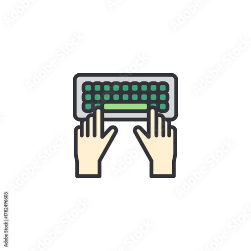 Keyboard typing icon representing developer coding activity on desktop computer, focusing on frontend or backend programming workflow, writing code, and creative digital software building tasks.