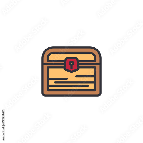 Treasure chest icon in royal theme with cross emblem, symbolizing stored wealth, kingdom resources, valuable gold reward container, treasure loot item used in medieval fantasy games.