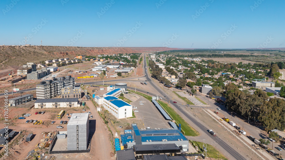 Fototapeta premium Aerial view of the city of Añelo, Neuquén. Shale Capital. Vaca Muerta.