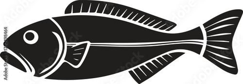 Fish symbol mascot black and white graphic design element.