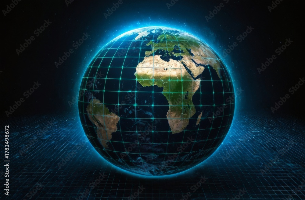 Naklejka premium Global Data Communication: World Enveloped in a Mesh Network