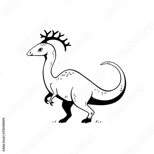 Parasaurolophus. Parasaurolophus simple black and white line art vector logo