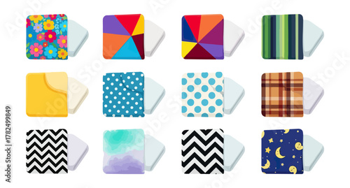 Assortment of patterned fabrics and textiles for design projects