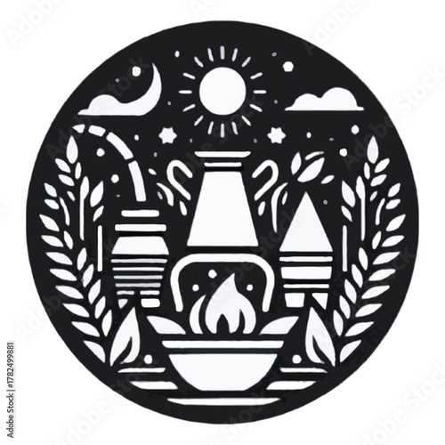 Sun Moon Stars Fire Harvest Nature's Bounty Emblem