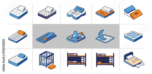 Beds and bedding collection illustration set