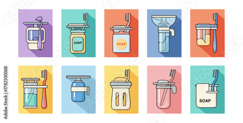 Collection of cartoon toothbrush holders and soap dispensers