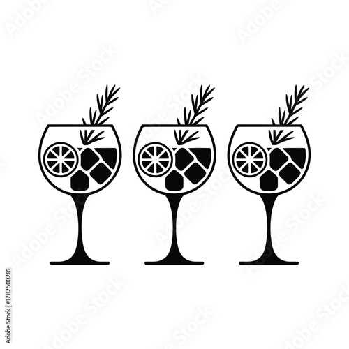 Three refreshing gin and tonic cocktails with citrus and herbs