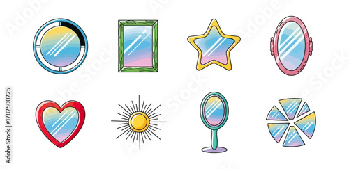 Collection of decorative mirrors various shapes and designs illustration