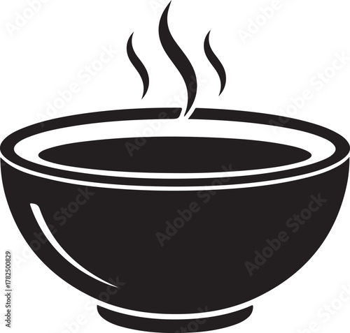 Steaming Hot Soup Bowl and Spoon Black Silhouette Icon

Monochrome Logo Design for Restaurant or Dinner Menu

Vector Symbol of Comfort Food and Warm Meal