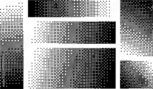 Gradient Dither Halftone Shapes Vector Collection. Abstract dotted patterns for retro, digital, and modern design concepts.