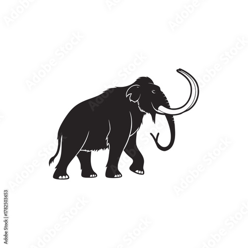 Woolly Mammoth Silhouette Vector Illustration in Black and White