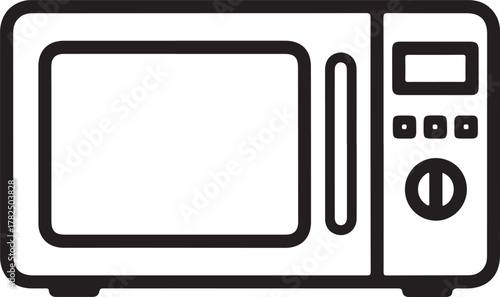 Modern Kitchen Appliance: Vector Line Art Icon of a Microwave Oven

Black and White Outline Illustration of an Electronic Countertop Oven

Convenience Cooking: Heating and Reheating Food with Microwav