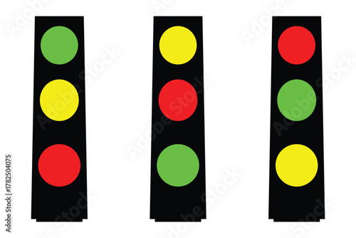 Traffic Light Silhouettes – Red, Yellow, Green Signals in Minimalist Vector Icons