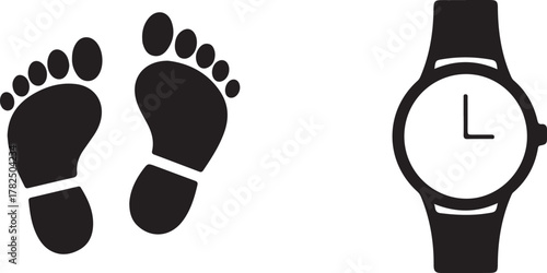 foot prints vector Watch, Footprints, and Heartbeat Monitor Graphic Set