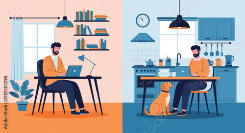 Work from home flexibility allows for pet companionship and comfortable living.