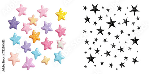 Star-shaped elements in different colors