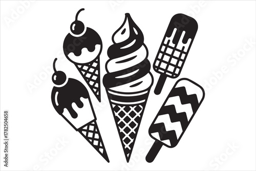 Ice Cream Dreams Silhouette Vector Illustration for Summer Dessert Concept
