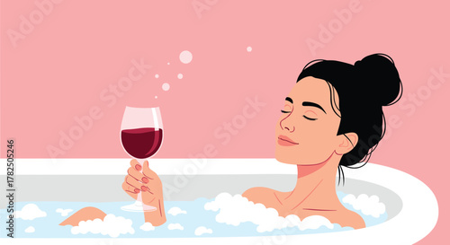 Enjoying a relaxing bath with a glass of wine and bubbles for ultimate pampering.