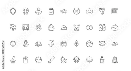 Spooky Halloween Icons Set Outline Vector Graphics for Holiday Web Design and Seasonal Promotion