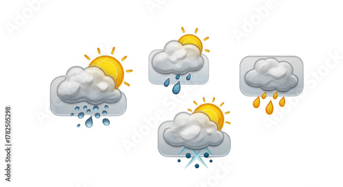 Weather Forecast Icons Set Sun Rain Snow Sleet Meteorology App Design Elements