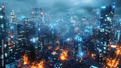 Wallpaper Mural Stunning futuristic city skyline at night, illuminated with glowing blue and orange lights, high-tech urban metropolis landscape Torontodigital.ca