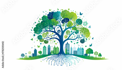 City growth within a tree with transparent background
