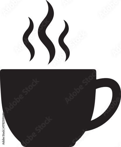 Black Coffee Mug Silhouette with Rising Steam Icon

Simple Vector for Hot Tea or Cocoa Drink Symbol

Monochrome Cup of Warm Beverage Graphic Design Element