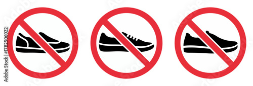 no shoes allowed warning sign icon set