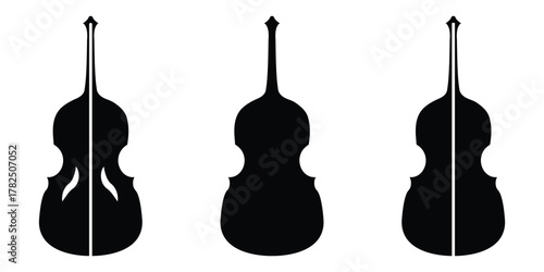 Set of Three Violin Silhouettes – Black Vector Illustration on White Background
